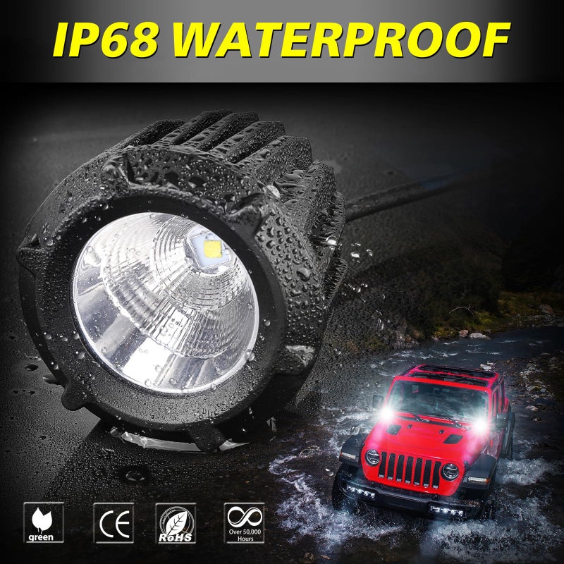 AKD Part 3.5 Inch Round Fog Lights 50W Spot Flood Combo Motorcycle Driving Lights Round LED Off Road Light Pods Bumper Ditch Lights for Trucks Motorcycle SUV UTV ATV Dirt Bike Wrangler - Image 5